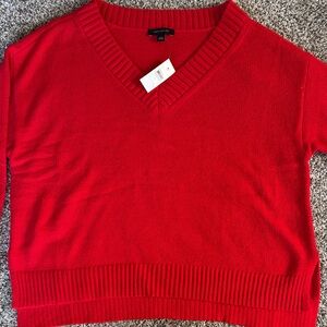 Ann Taylor Bold Red V-Neck Sweater